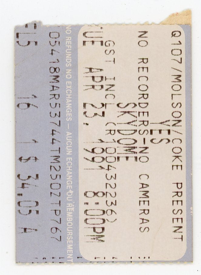 Yes Vintage Concert Ticket Skydome (Toronto, 1991)