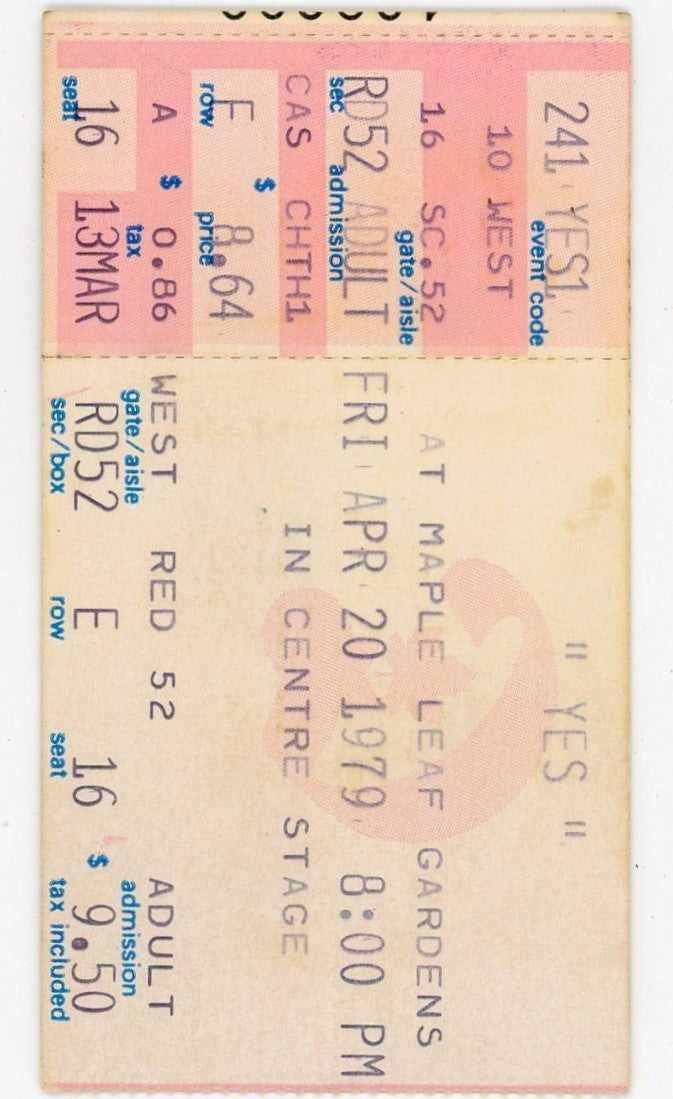 Yes Vintage Concert Ticket Maple Leaf Gardens (Toronto, 1979)