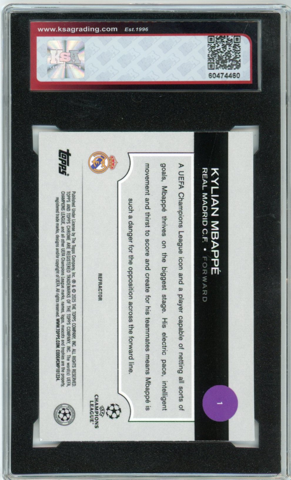 2024/25 Topps Chrome UEFA Champions League Kylian Mbappé Refractor Graded Soccer Card KSA 8.5