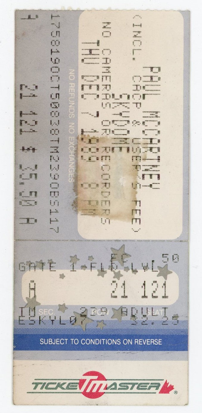 Paul McCartney Vintage Concert Ticket Skydome (Toronto, 1989)