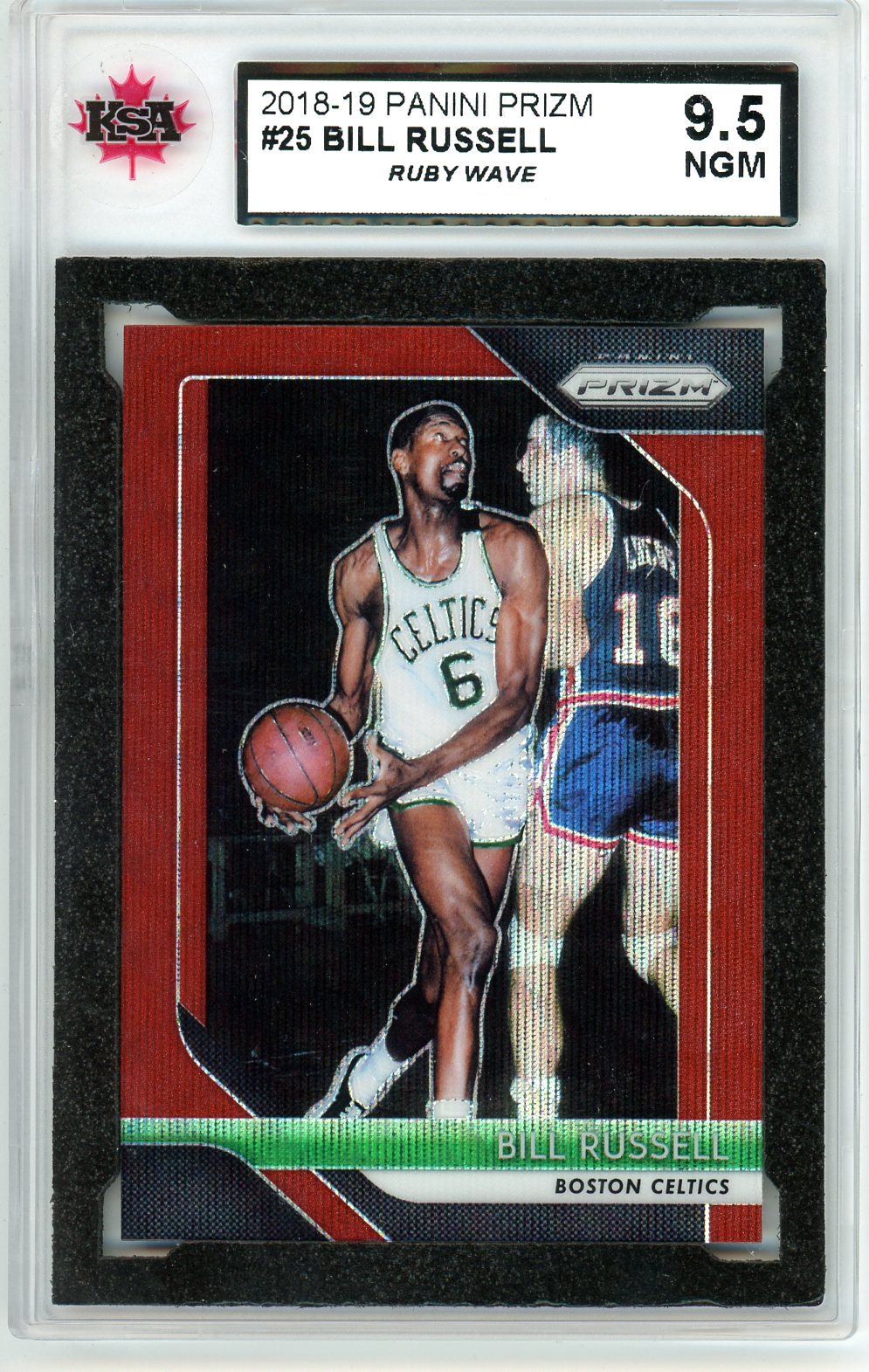 2018/19 Panini Prizm Bill Russel Ruby Wave Graded Card #25 KSA 9.5