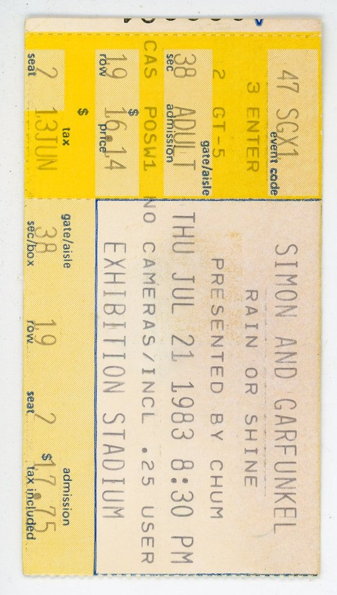 Simon and Garfunkel Vintage Concert Ticket Exhibition Stadium (Toronto, 1983)