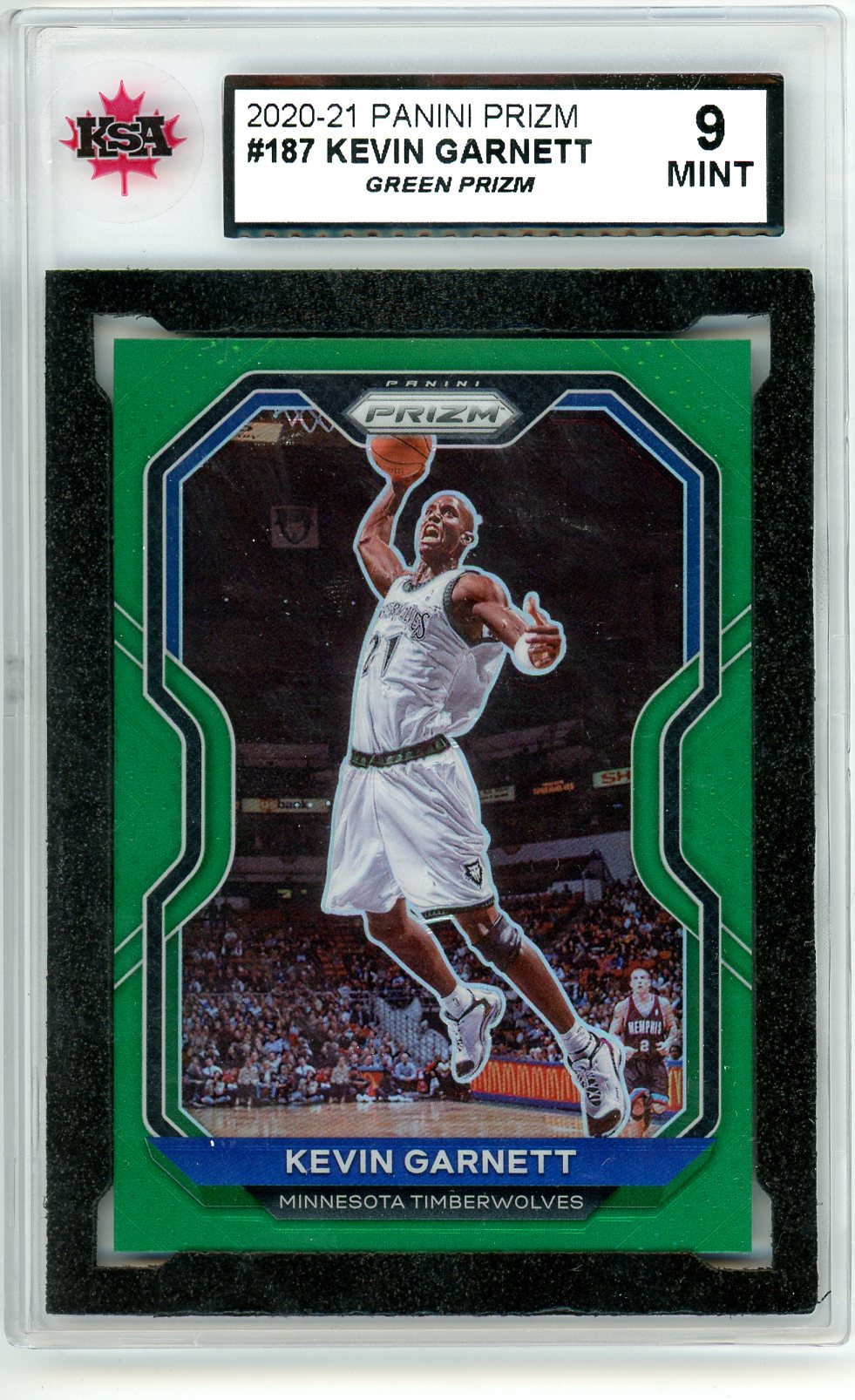 2020/21 Panini Prizm Kevin Garnett Green Prizm Graded Card #187 KSA 9
