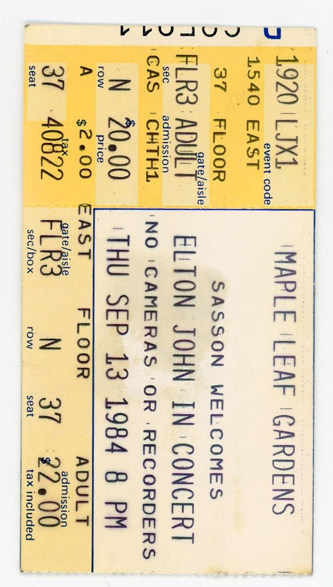 Elton John Vintage Concert Ticket Maple Leaf Gardens (Toronto, 1984)