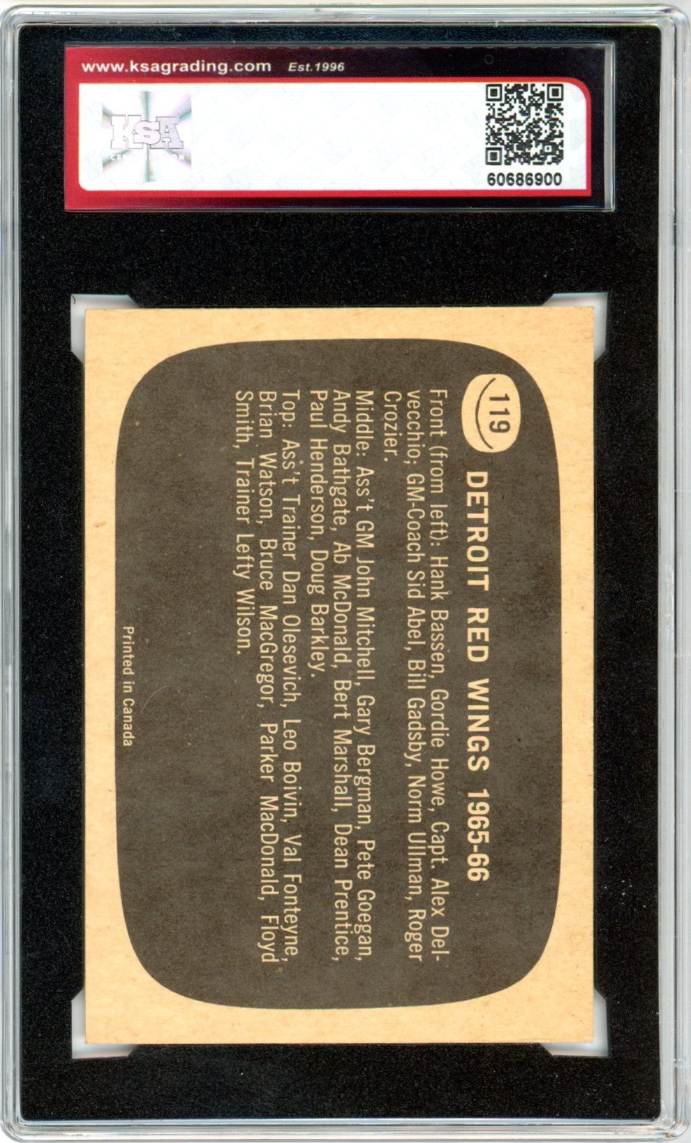 1966/67 Topps Detroit Red Wings Stanley Cup Runners-Up Graded Hockey Card KSA 5.5