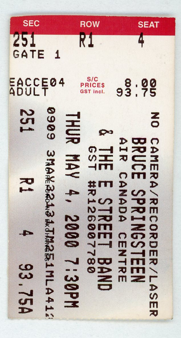 Bruce Springsteen & The E Street Band Vintage Concert Ticket Air Canada Centre (Toronto, 2000)