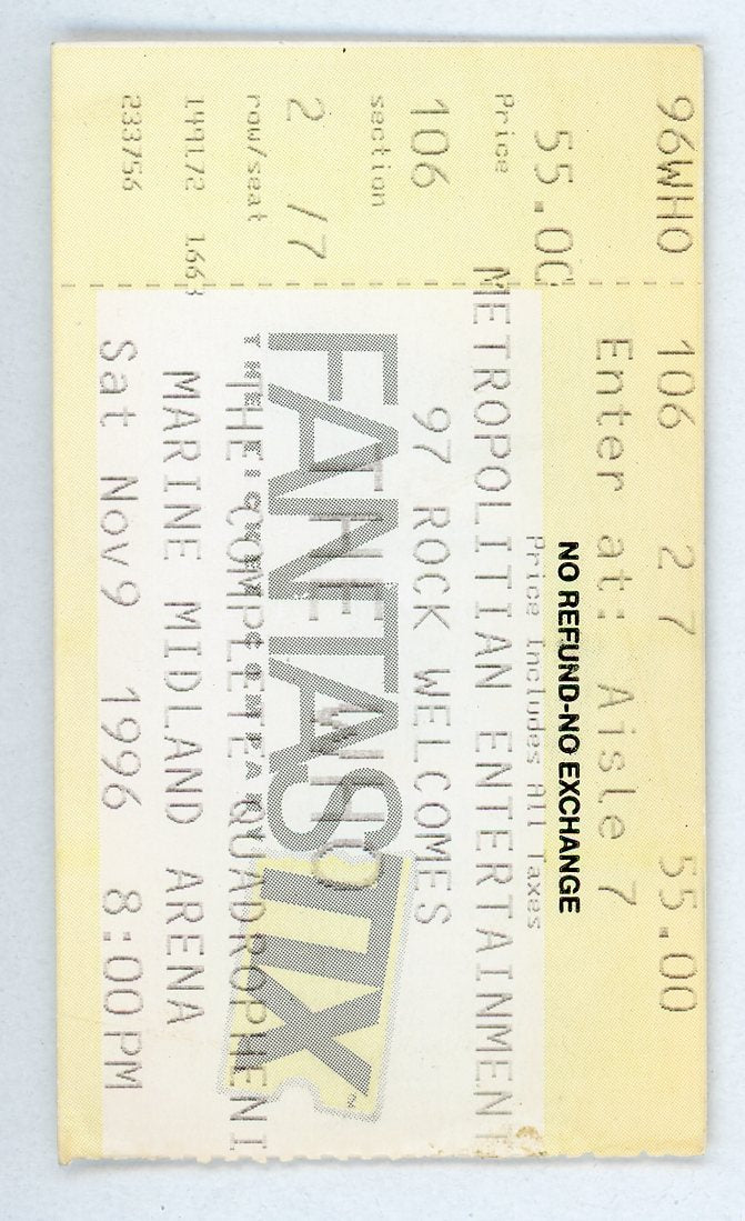 The Who Vintage Concert Ticket Marine Midland Arena (Buffalo, 1996)