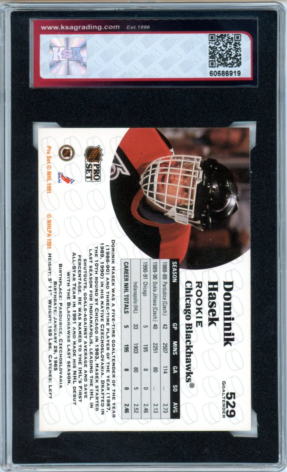 1991/92 Pro Set NHL Dominik Hasek Graded Hockey Rookie Card KSA 9