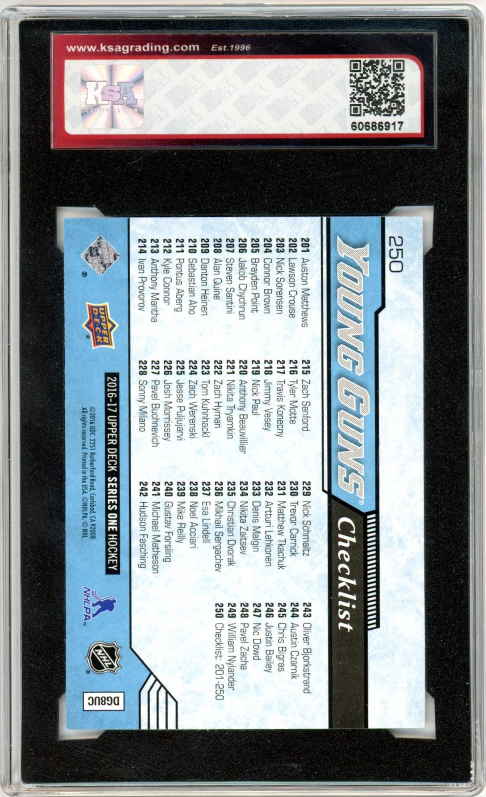 2016/17 Upper Deck Auston Matthews / Nylander Young Guns Checklist Graded Card KSA 8.5
