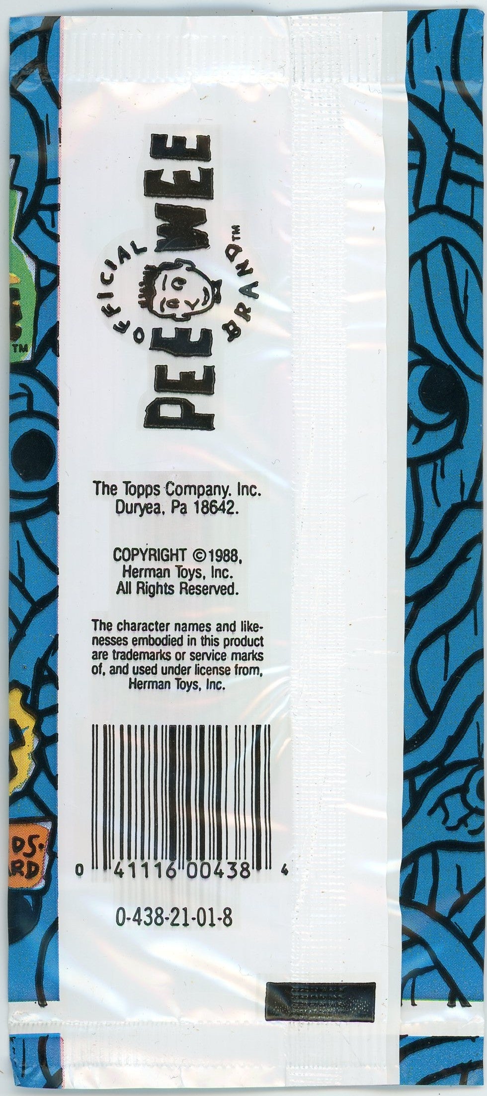 1988 Topps Pee-Wee's Playhouse Fun Pak Trading Card Pack (3 Cards)