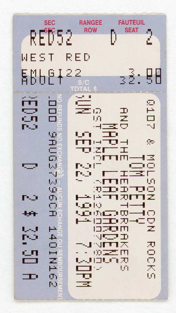 Tom Petty Vintage Concert Ticket Maple Leaf Gardens (Toronto, 1991)