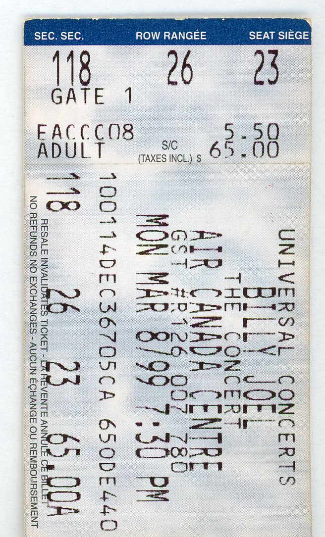 Billy Joel Vintage Concert Ticket Air Canada Centre (Toronto, 1999)