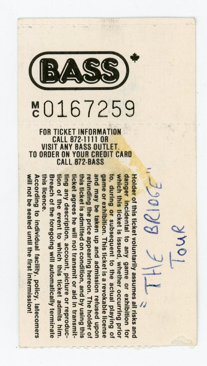 Billy Joel Vintage Concert Ticket Maple Leaf Gardens (Toronto, 1986)