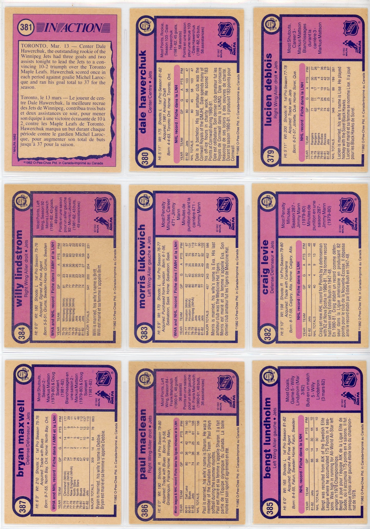 1982/83 OPC O-Pee-Chee Hockey Card Complete Set (396 Cards) Ex Condition
