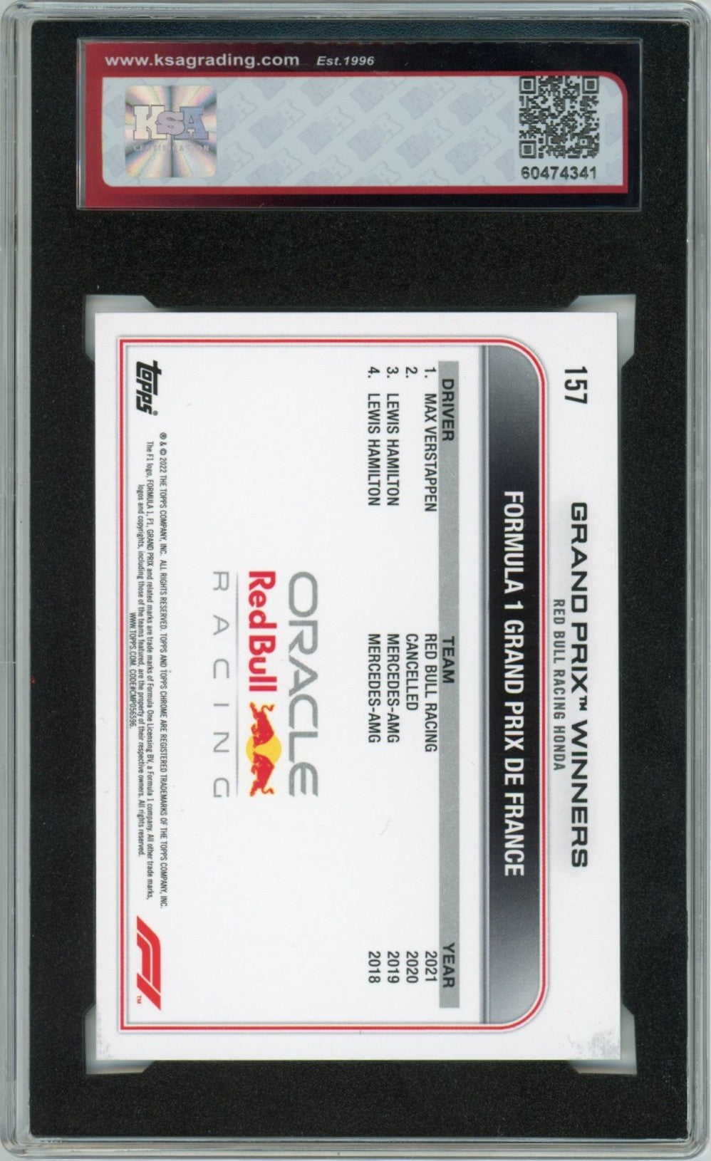 2022 Topps Chrome F1 Formula 1 Max Verstappen Grand Prix Winner Graded Card #157 KSA 8.5