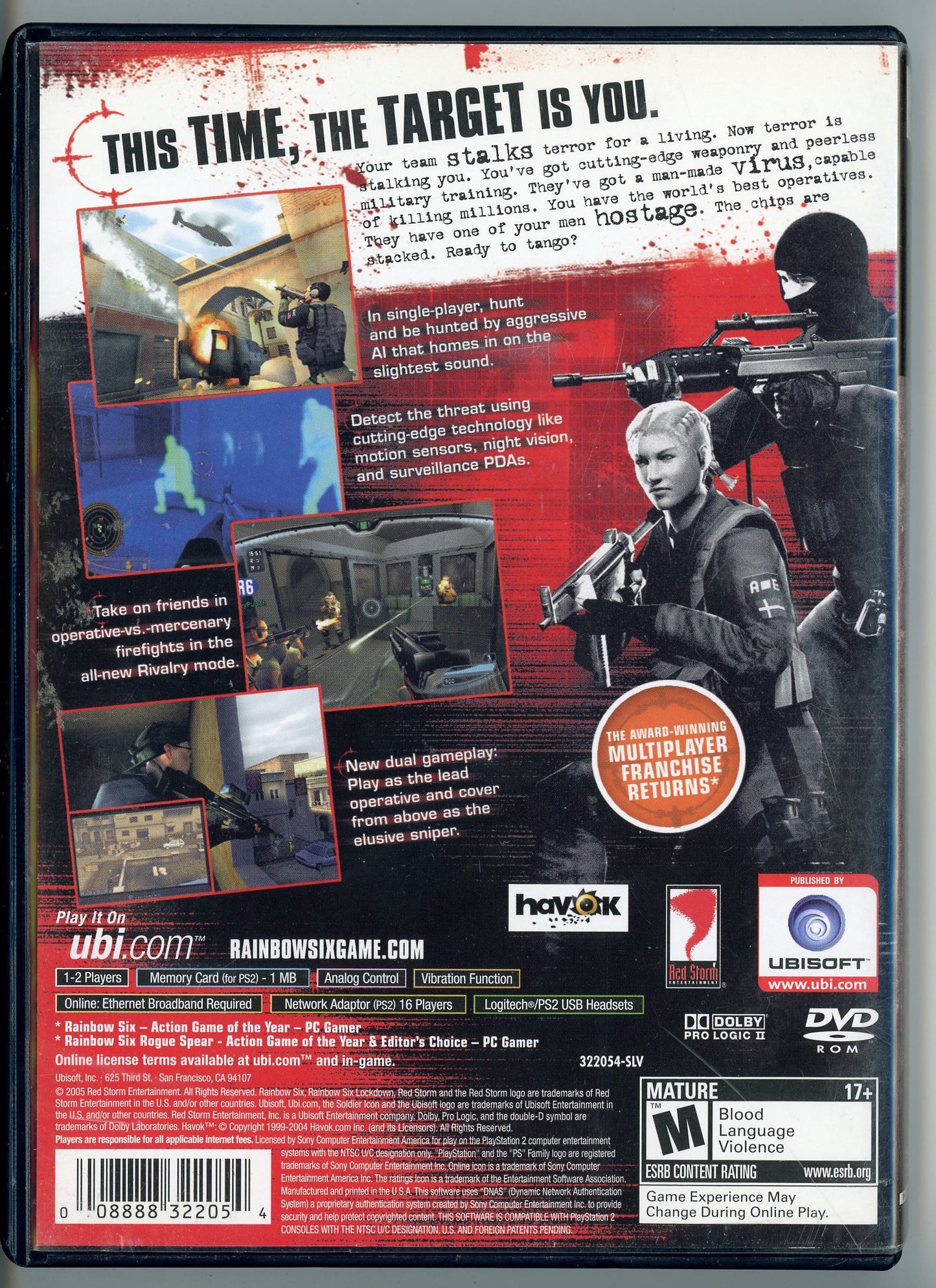 2005 Ubisoft Tom Clancy's Rainbow Six: Lockdown Playstation 2 Video Game Disc In Box