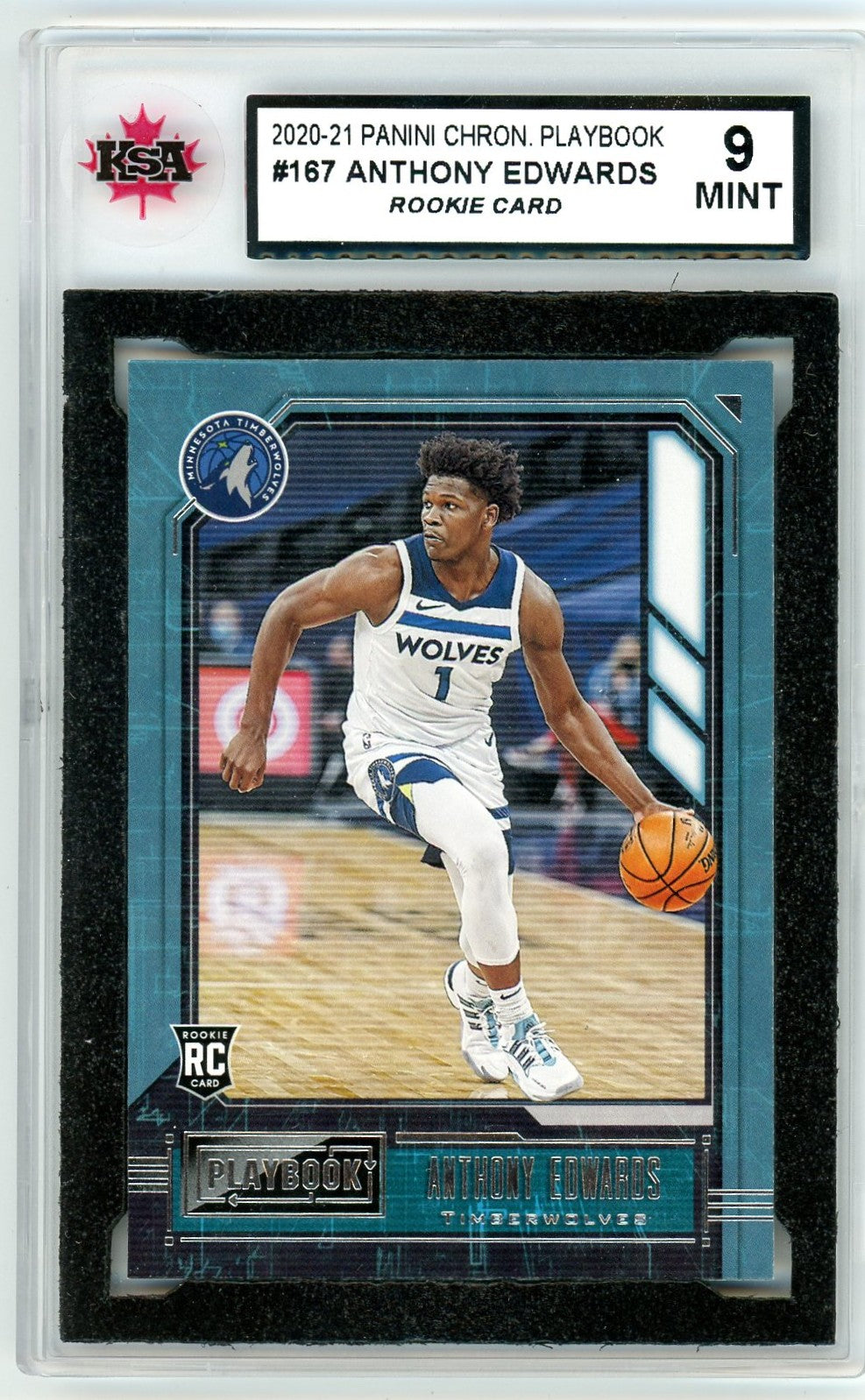 2020/21 Panini Chronicles Playbook Anthony Edwards Graded Rookie Card #167 KSA 9