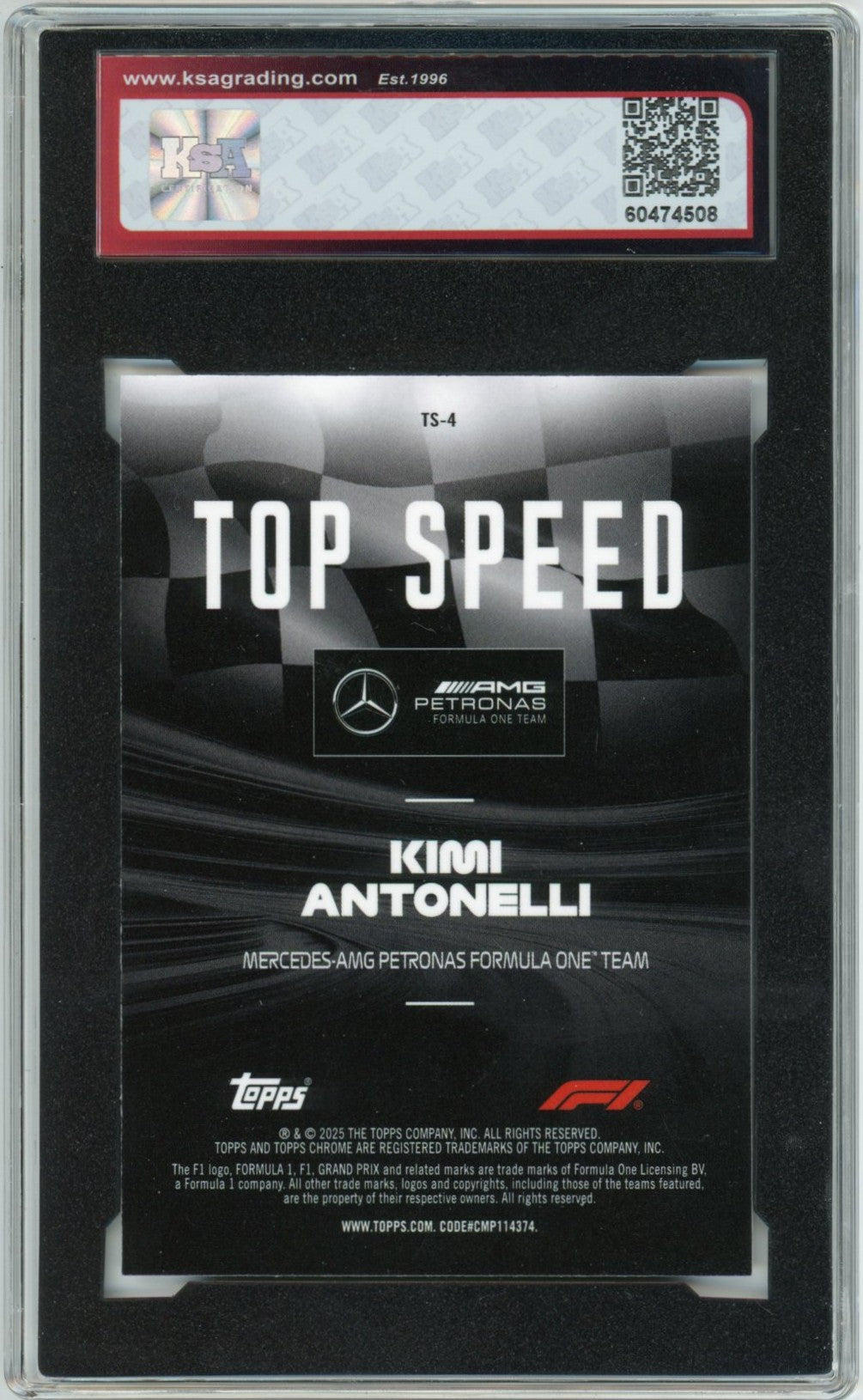 2025 Topps Chrome F1 Formula 1 Kimi Antonelli Top Speed Graded Rookie Card #TS-4 KSA 8.5