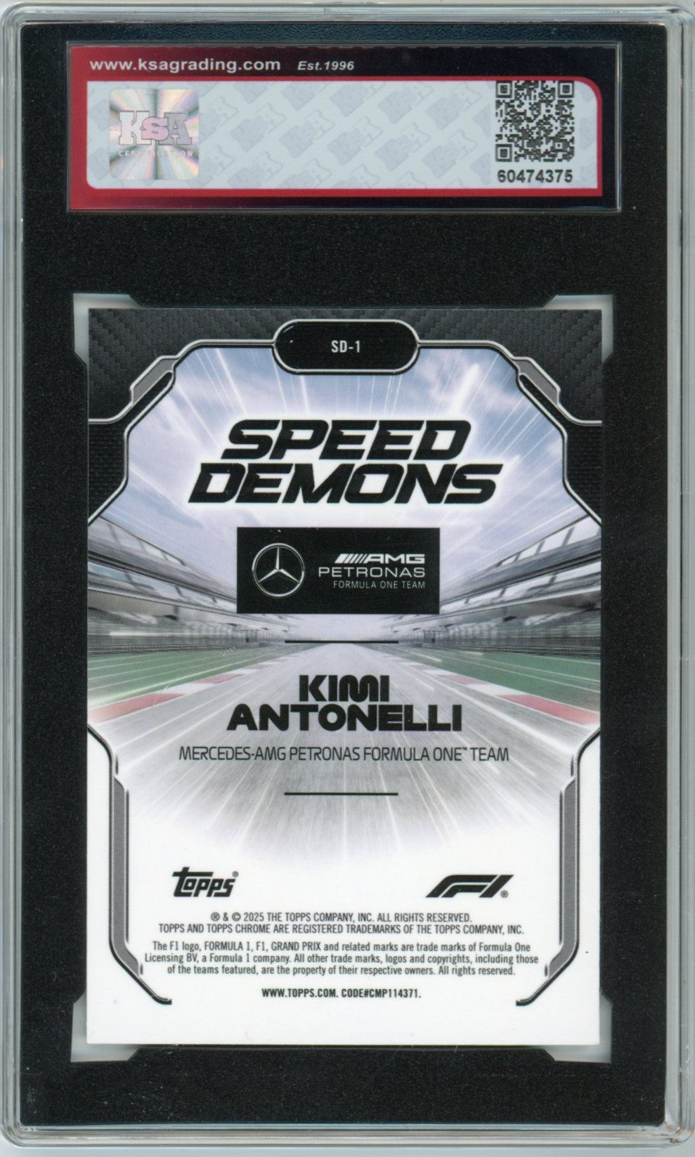2025 Topps Chrome F1 Formula 1 Kimi Antonelli Speed Demons Graded Rookie Card #SD-1 KSA 8.5