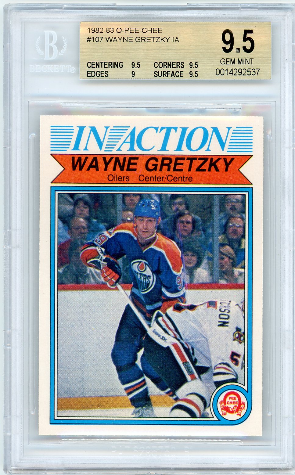1982/83 OPC O-Pee-Chee Wayne Gretzky In Action Graded Card #107 BGS 9.5
