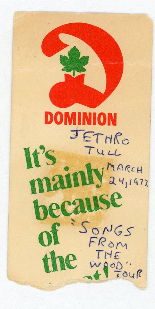 Jethro Tull Vintage Concert Ticket Maple Leaf Gardens (Toronto, 1977)