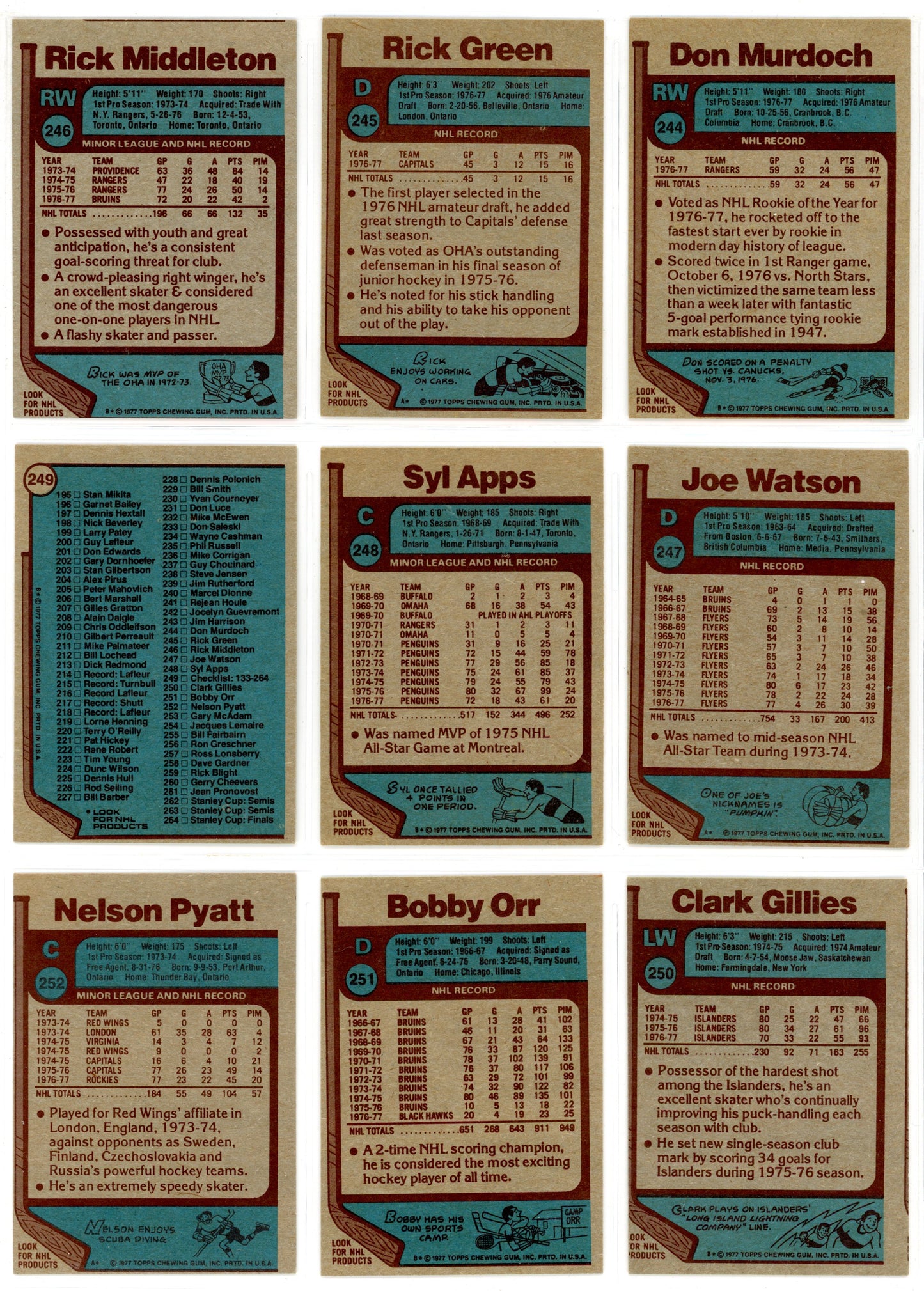 1977/78 Topps NHL Hockey Complete Set (264 Cards)