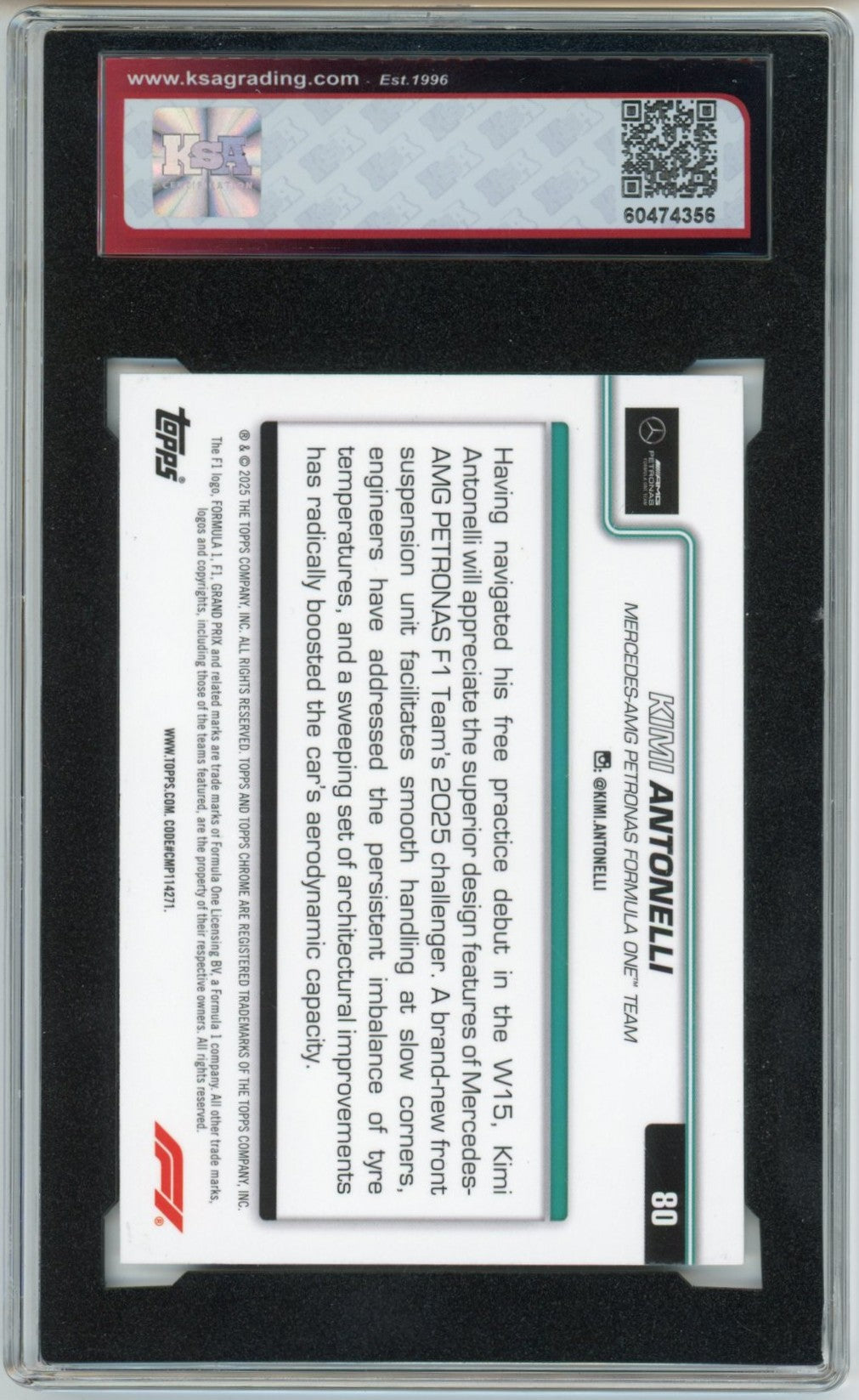 2025 Topps Chrome Formula 1 Kimi Antonelli F1 Car Graded Rookie Card KSA 9
