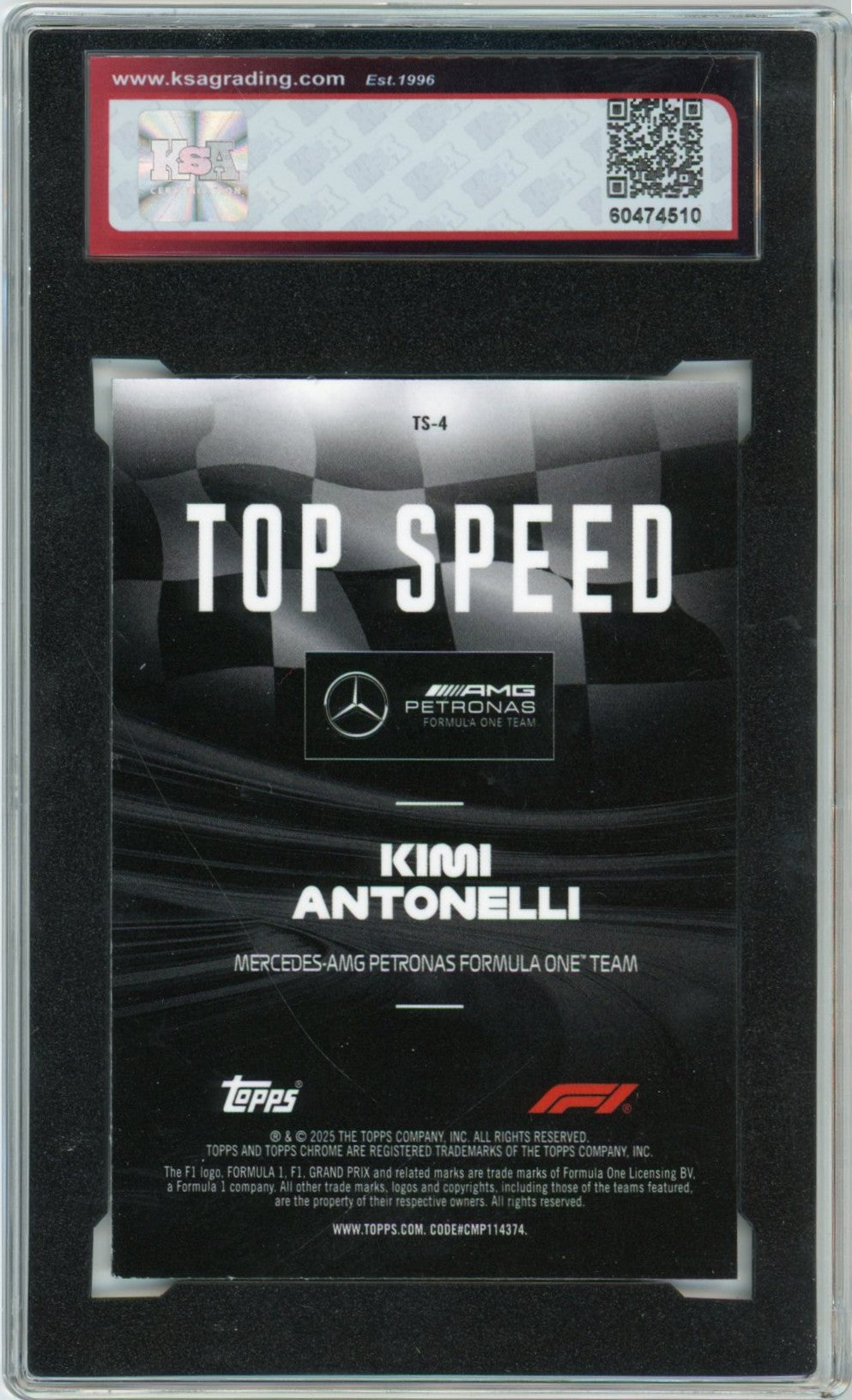 2025 Topps Chrome F1 Formula 1 Kimi Antonelli Top Speed Graded Rookie Card #TS-4 KSA 9