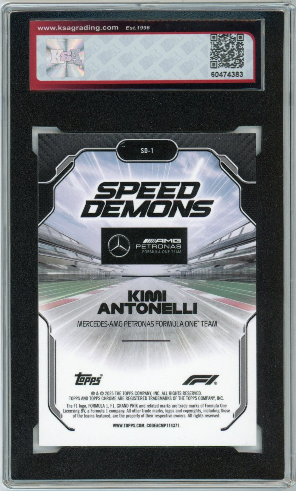 2025 Topps Chrome F1 Formula 1 Kimi Antonelli Speed Demons #SD-1 Graded Rookie Card KSA 9