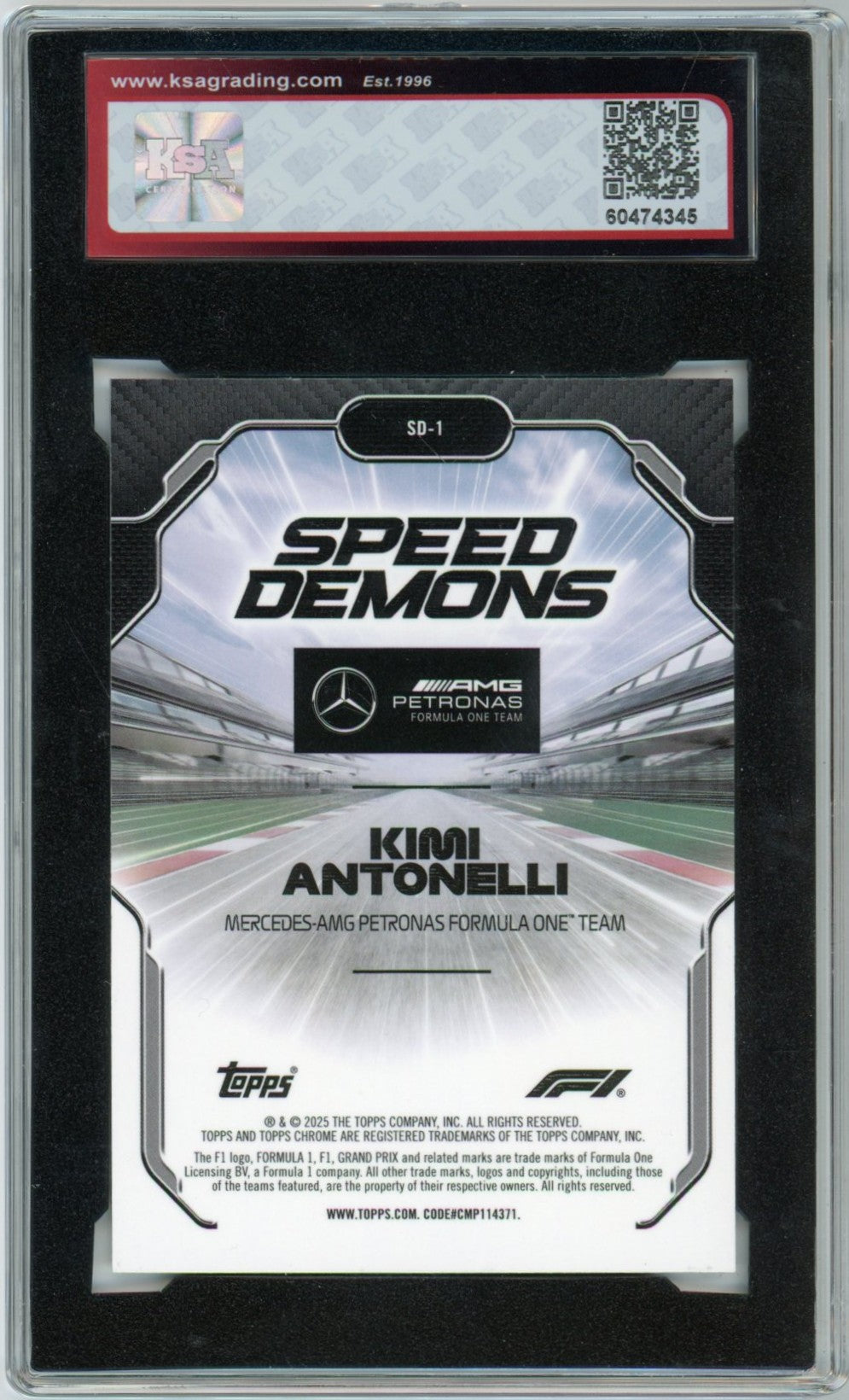 2025 Topps Chrome F1 Formula 1 #SD-1 Kimi Antonelli Speed Demons Graded Rookie Card KSA 9