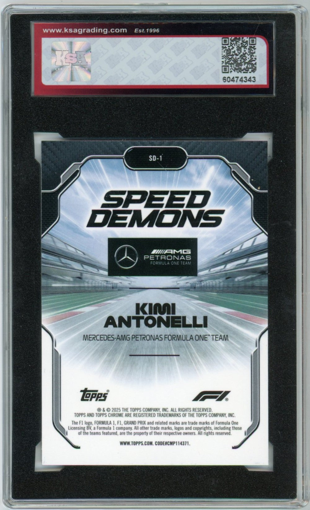 2025 Topps Chrome Formula 1 F1 #SD-1 Kimi Antonelli Speed Demons Graded Rookie Card KSA 9.5