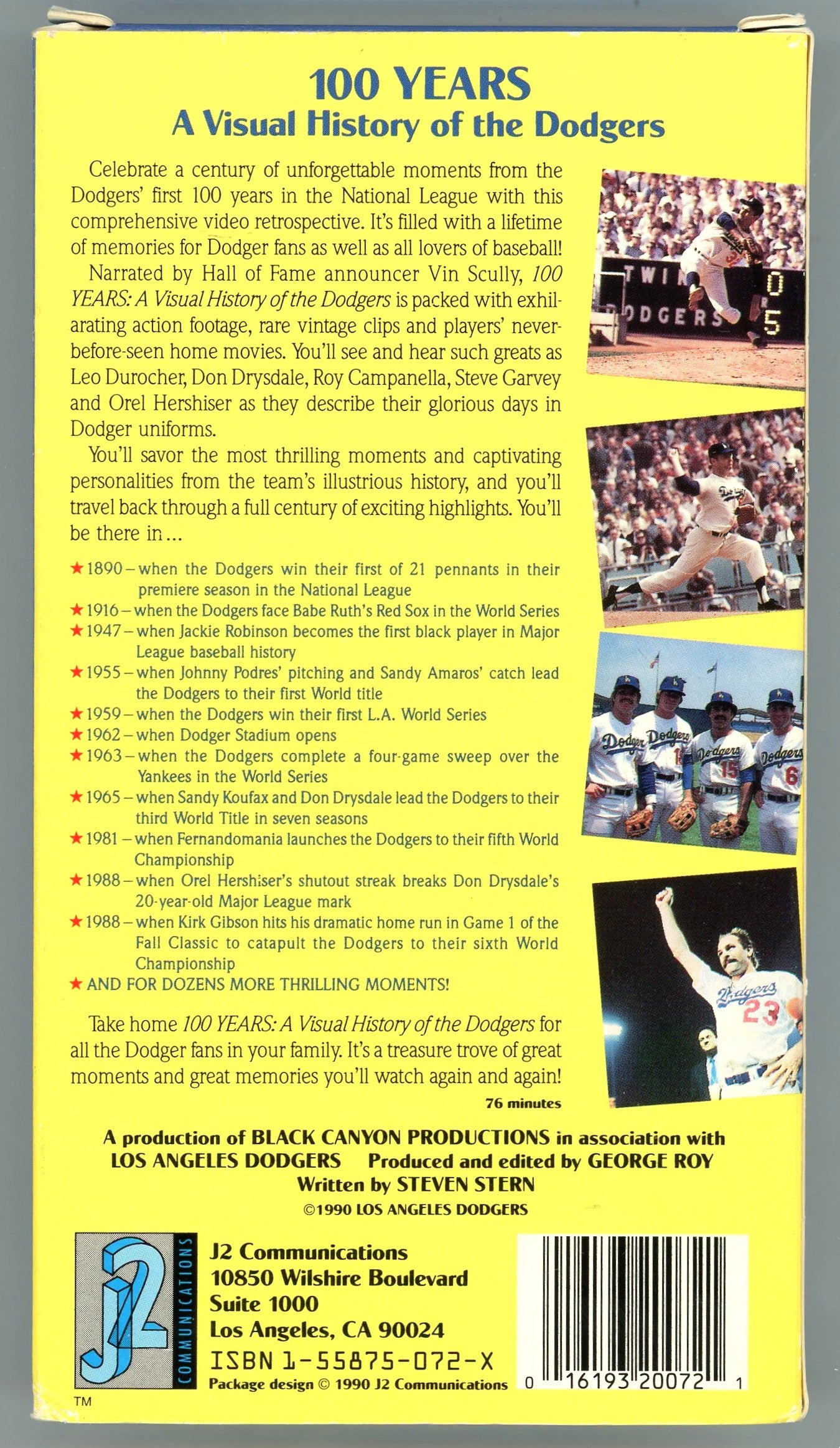 1990 100 Years: A Visual History of the L.A. Dodgers Vintage VHS Tape