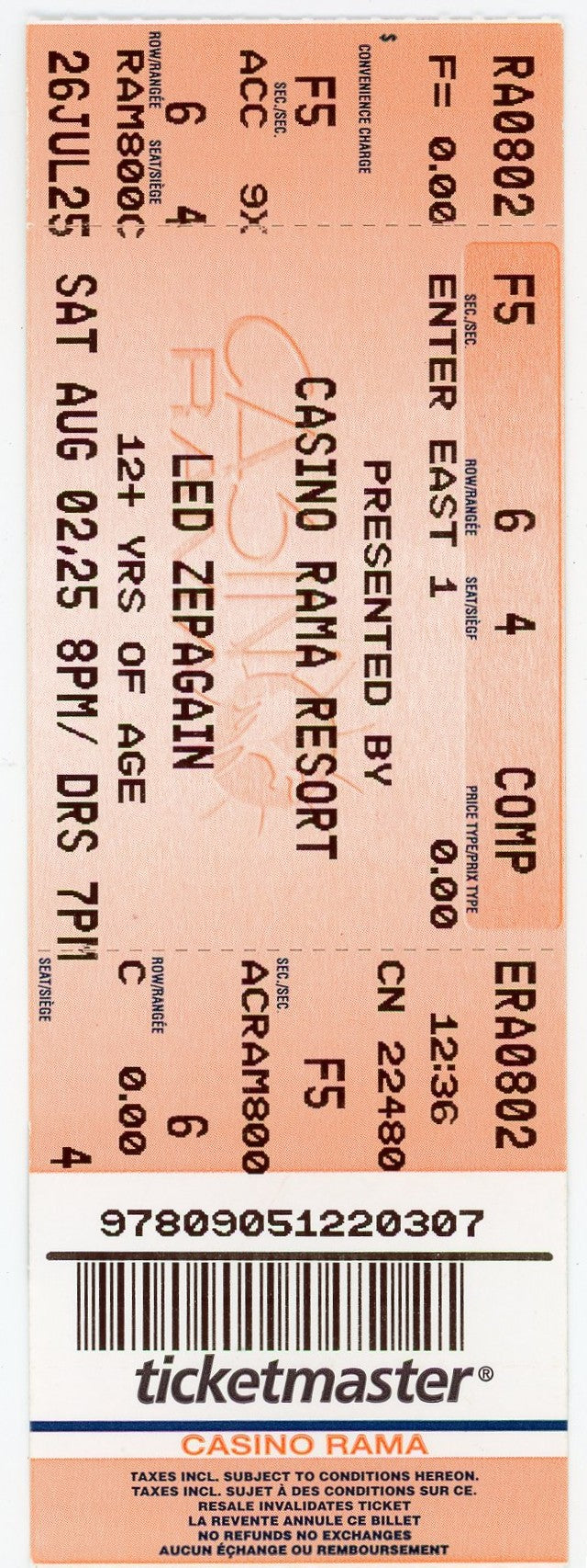 Led Zepagain (Led Zeppelin Tribute) Concert Ticket Casino Rama Resort (Orillia, 2025)