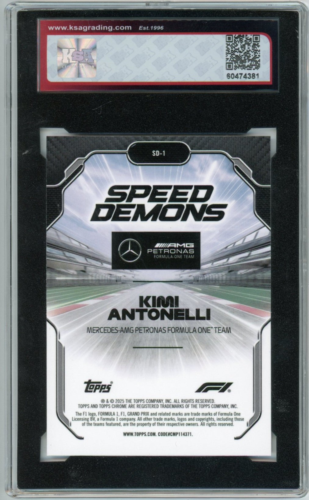 2025 Topps Chrome F1 Formula 1 Kimi Antonelli Speed Demons Graded Rookie Card #SD-1 KSA 9.5