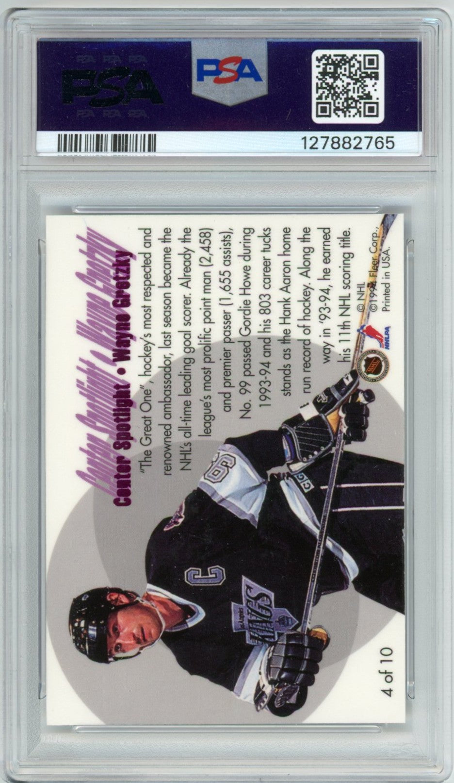 1994 Flair Wayne Gretzky Center Spotlight Graded Card #4 PSA 10 Rare Insert HOF