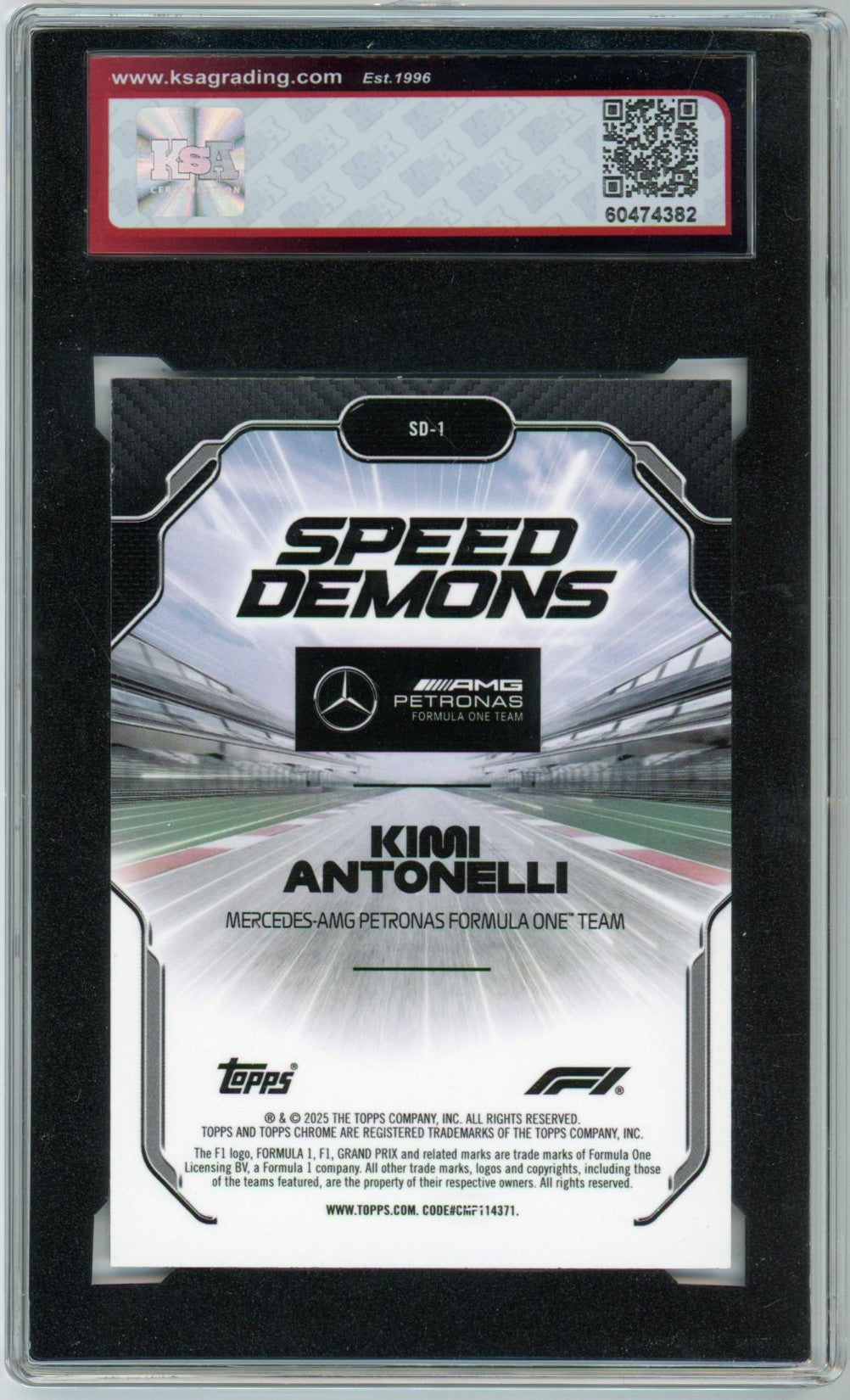 2025 Topps Chrome F1 Formula 1 Kimi Antonelli Speed Demons Graded Rookie Card #SD-1 KSA 10