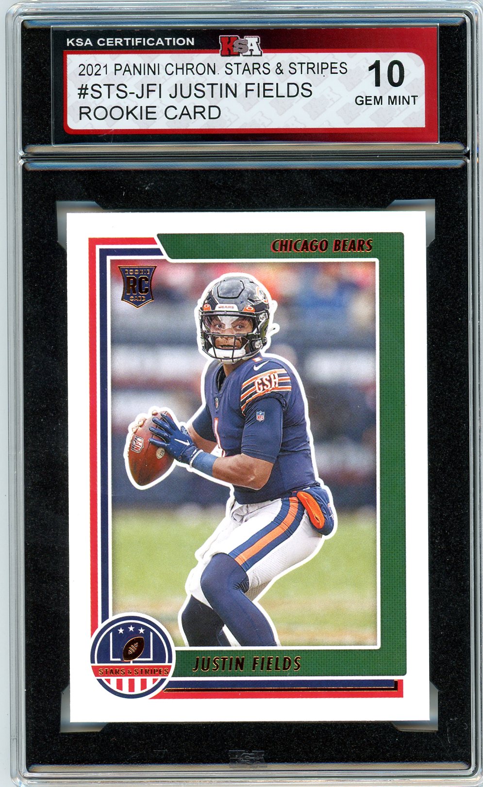 2021 Panini Chronicles Stars & Stripes Justin Fields Graded Rookie Card KSA 10