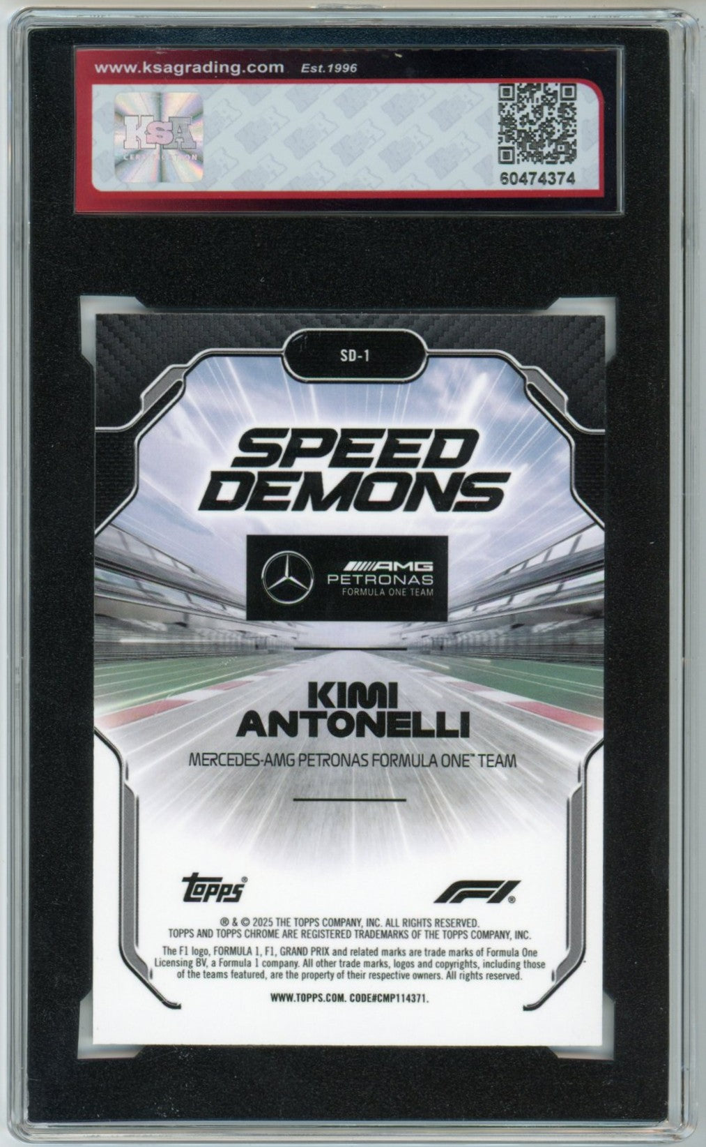 2025 Topps Chrome F1 Formula 1 #SD-1 Kimi Antonelli Speed Demons Graded Rookie Card KSA 10