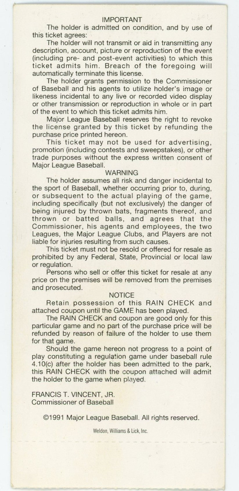1991 All-Star Game Vintage Ticket Stub SkyDome (Toronto, 1991) American League vs. National League