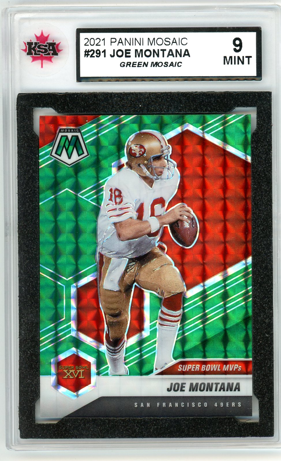 2021 Panini Mosaic Joe Montana Green Graded Card #291 KSA 9