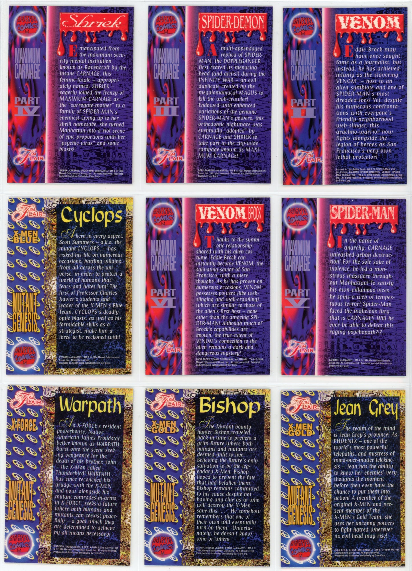 1994 Fleer Flair Marvel Universe Complete Trading Card Set (150 Cards) + Power Blast Inserts