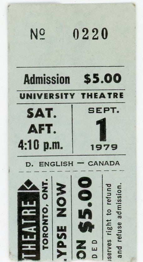 Apocalypse Now United Artists Screening Official Program and Ticket Stub (Toronto, 1979)