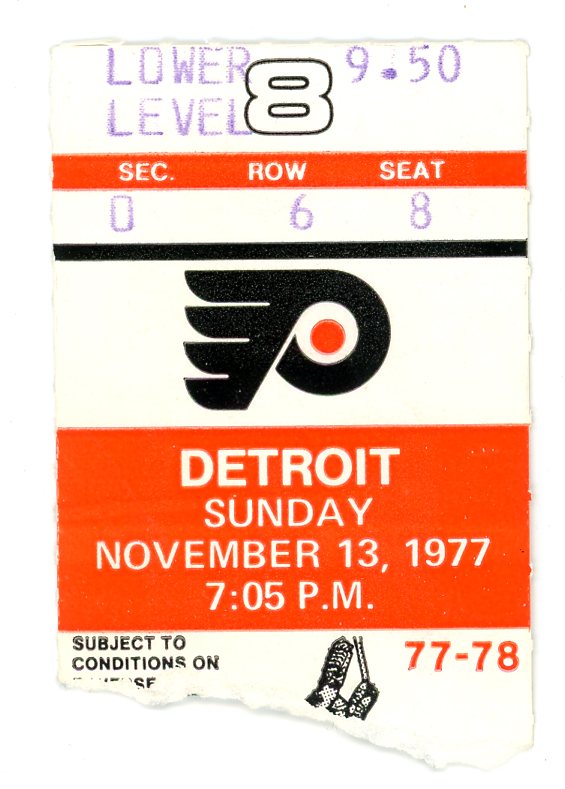 Flyers vs. Detroit Red Wings Vintage Hockey Ticket Stub Spectrum (Philadelphia, 1977)