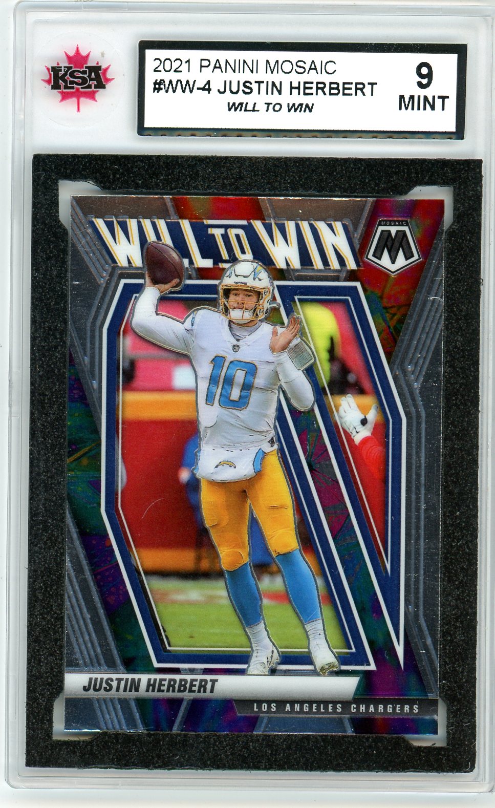 2021 Panini Mosaic Justin Herbert Will to Win Graded Card #WW-4 KSA 9