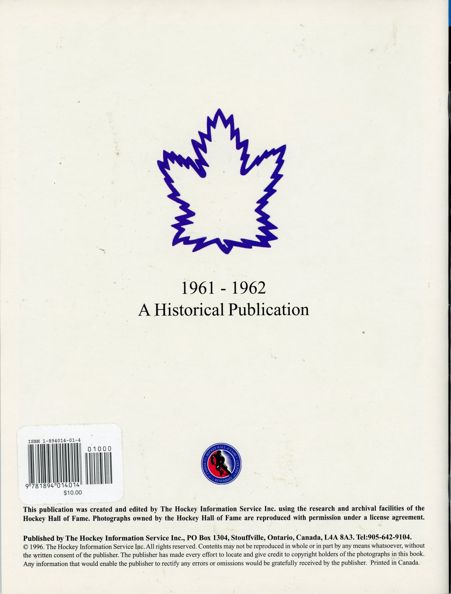 Toronto Maple Leafs Hockey History Yearbook Vol. 2 1961-1962 Stanley Cup Champions Limited Edition