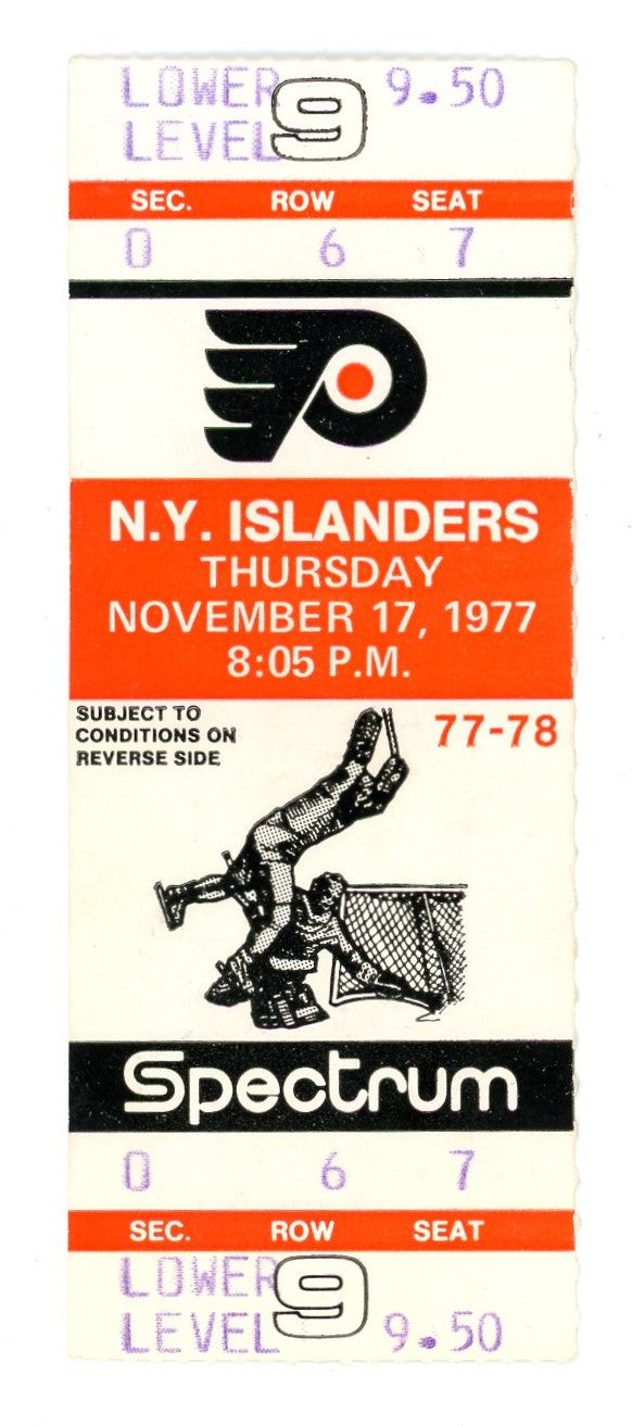 Philadelphia Flyers vs. N.Y. Islanders Vintage Ticket Spectrum (Philadelphia, 1977)