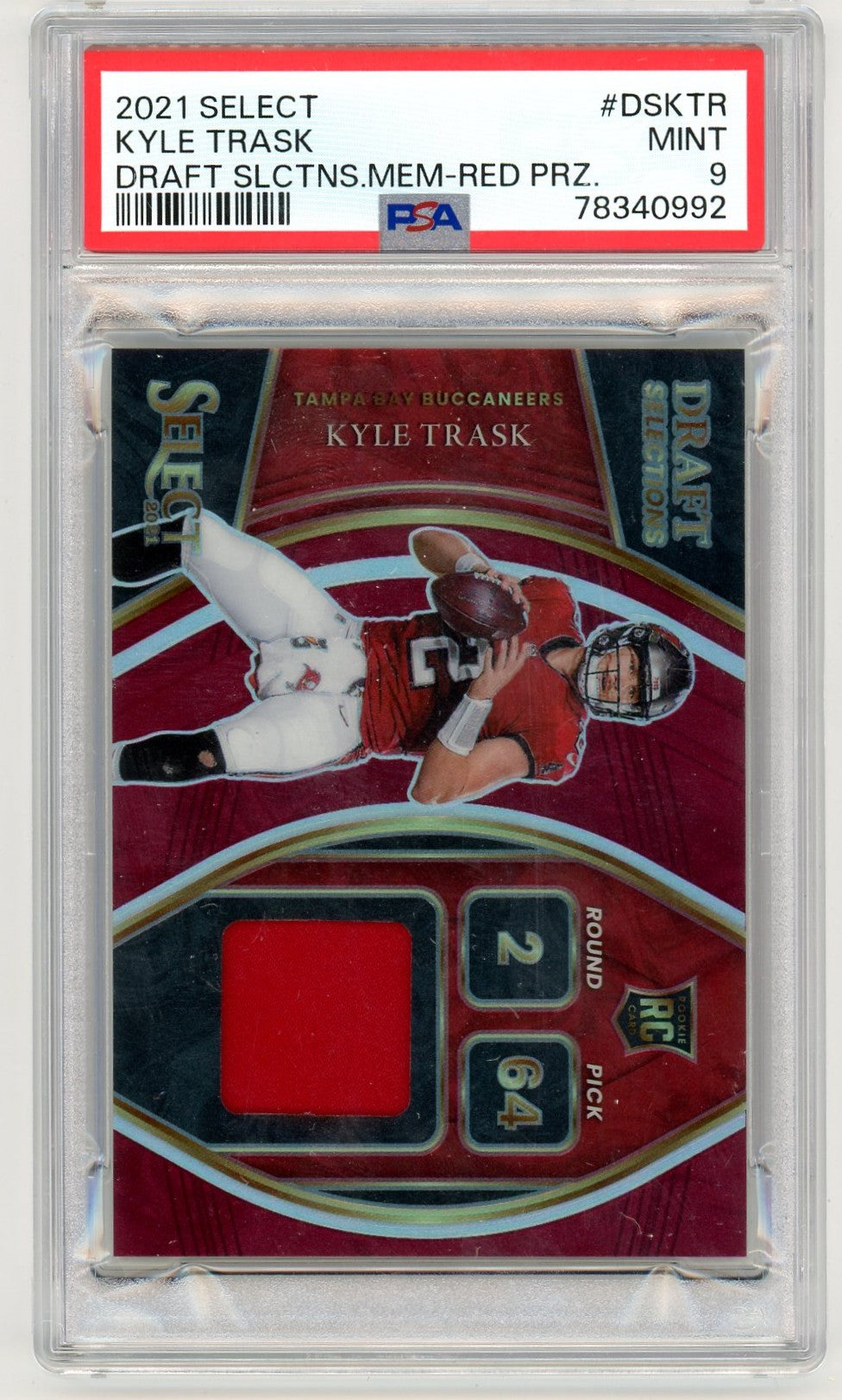 2021 Panini Select Kyle Trask Red Prizm Graded Rookie Jersey Card #DSKTR PSA 9
