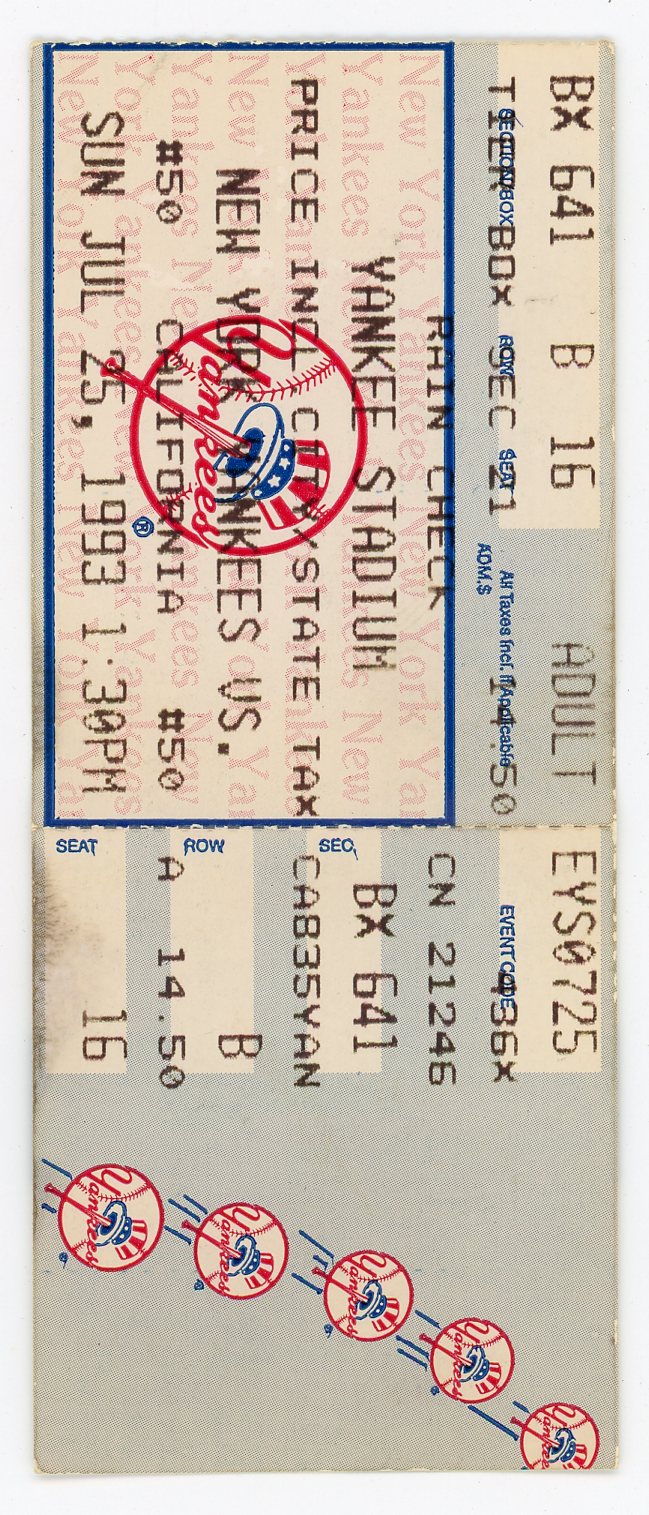 New York Yankees vs. California Angels Vintage Ticket Stub Yankee Stadium (NYC, 1993)