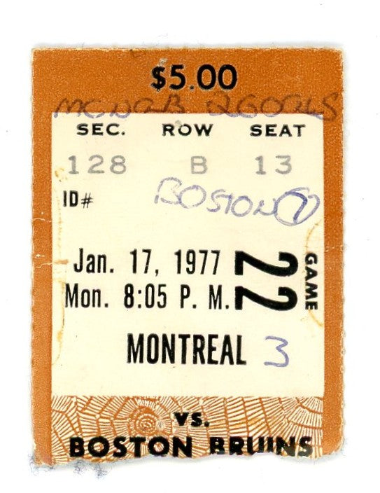 Bruins vs. Montreal Canadiens Vintage Ticket Stub Boston Garden (Boston, 1977) Guy Lafleur