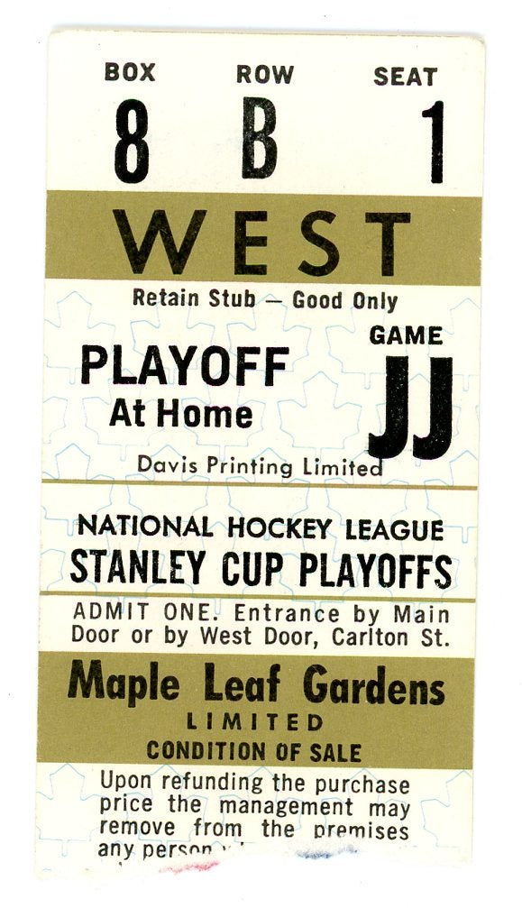 NHL Stanley Cup Playoffs Vintage Ticket Maple Leaf Gardens (Toronto, 1970s)
